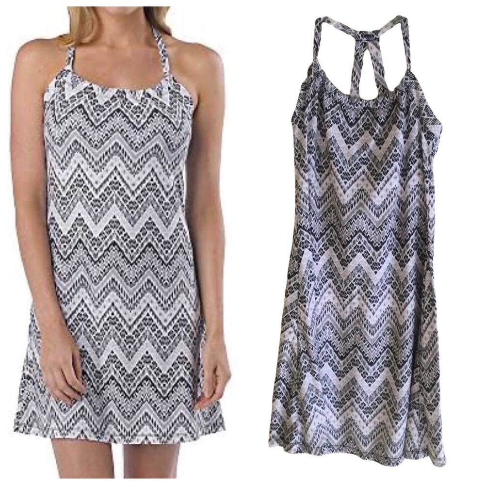PRANA Quinn Dress Shelf Bra Black Gray Print Sz Small